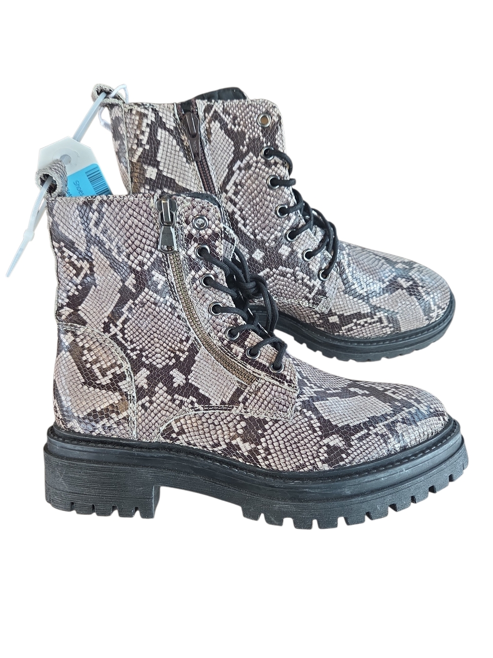 Geox Size 6 Women's NEW Black & Cream Snakeskin Zip-Front Boots
